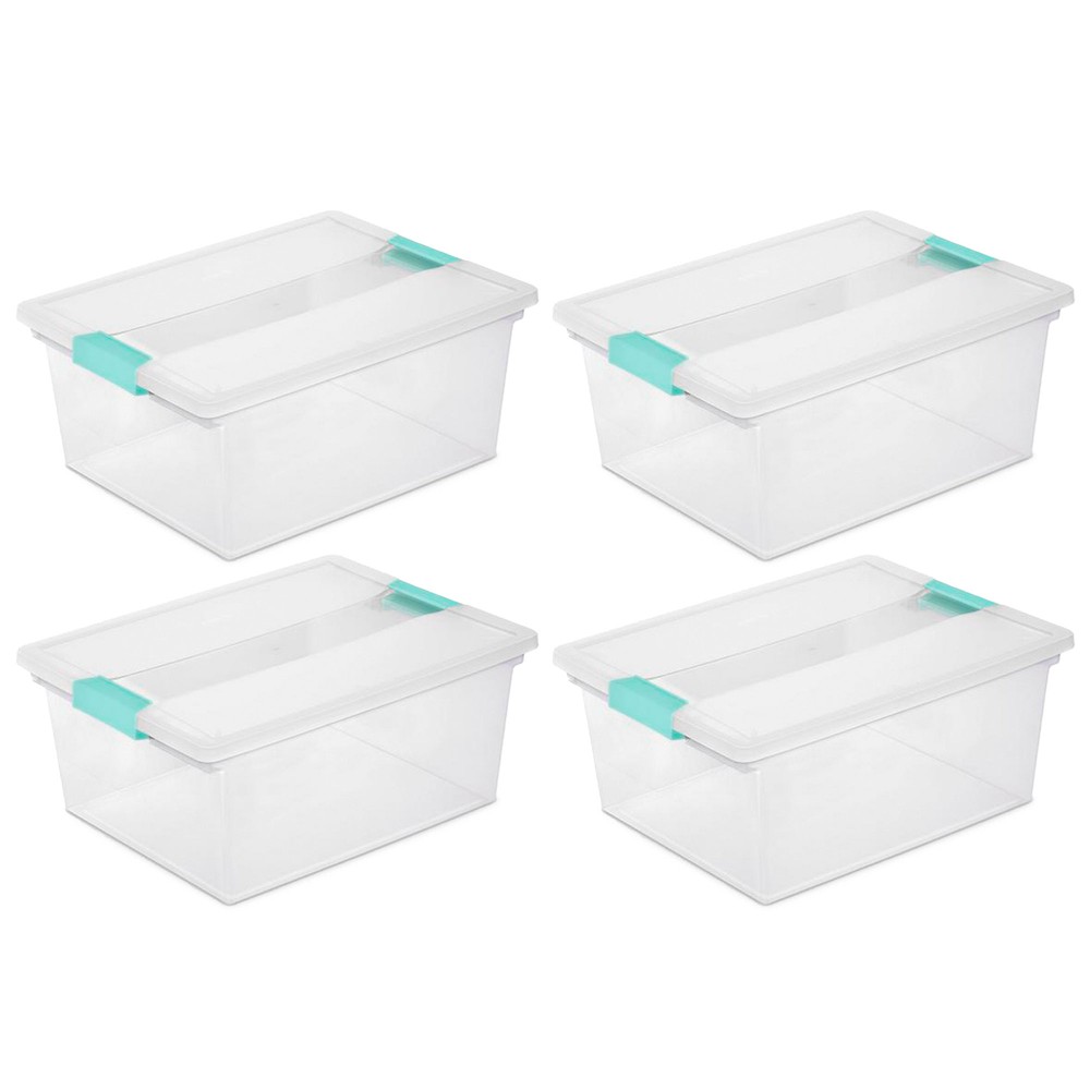 Sterilite Deep Plastic Stackable Storage Bin w/ Clear Latch Lid, Clear (4 Pack)