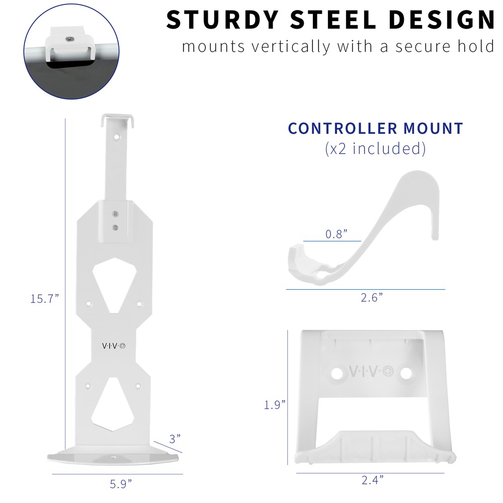 VIVO White Steel Wall Mount Designed for PS5 Console, 2 Controller Mounts