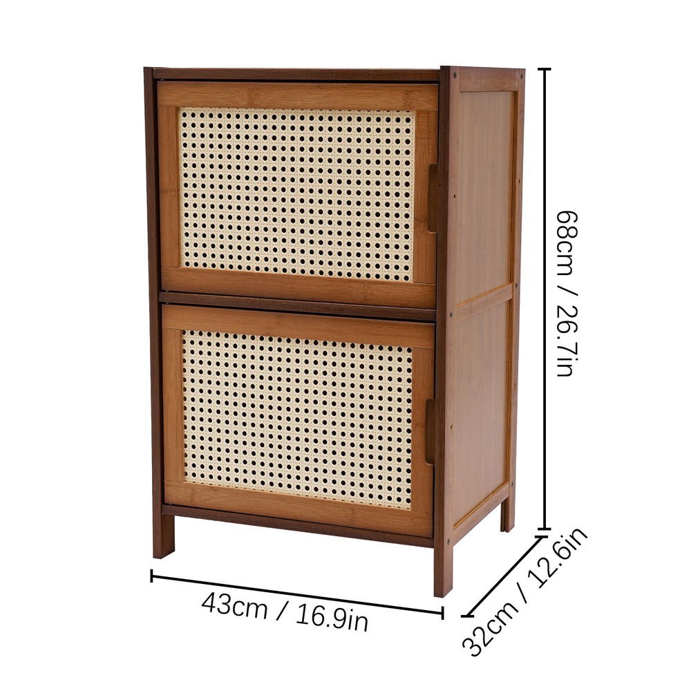 Modern Design Bamboo Bedside Table 2 Tier Nightstand Floor Standing