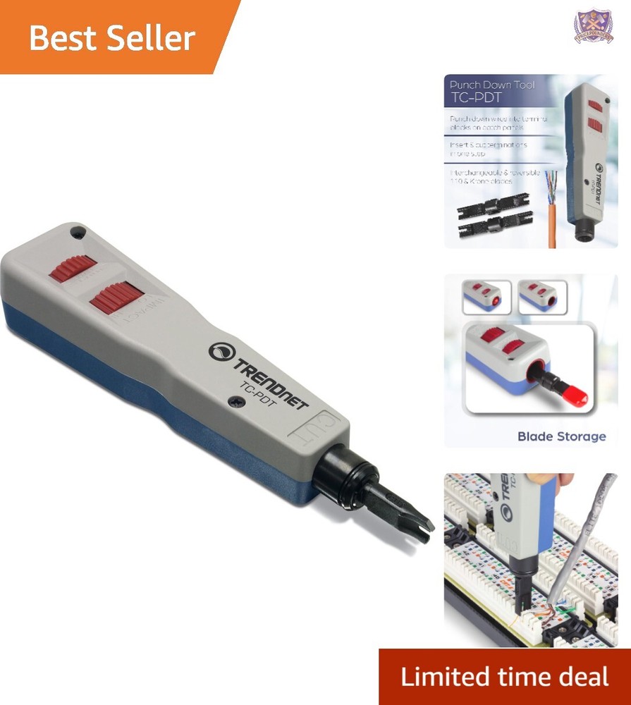 Lightweight Interchangeable Punch Down Tool with Blade Storage for Networking