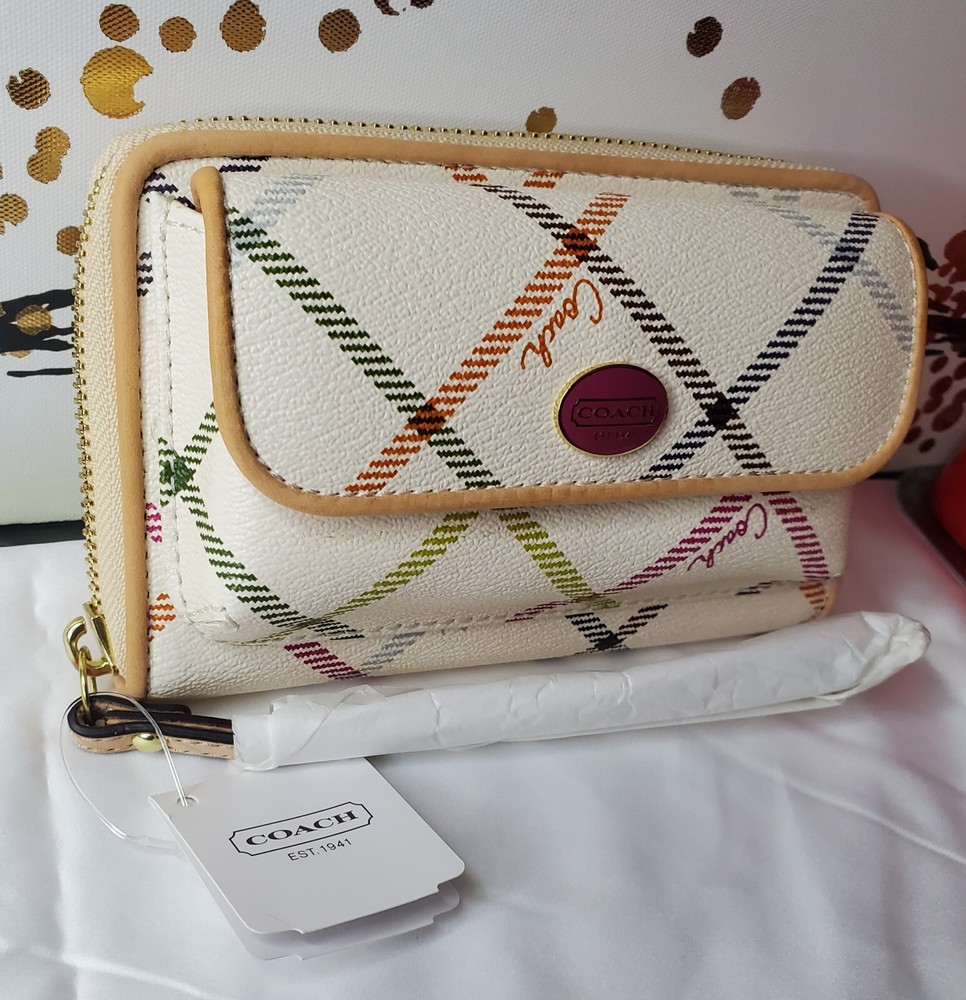 Coach Peyton Tattersal Universal Zip Around Wristlet Wallet