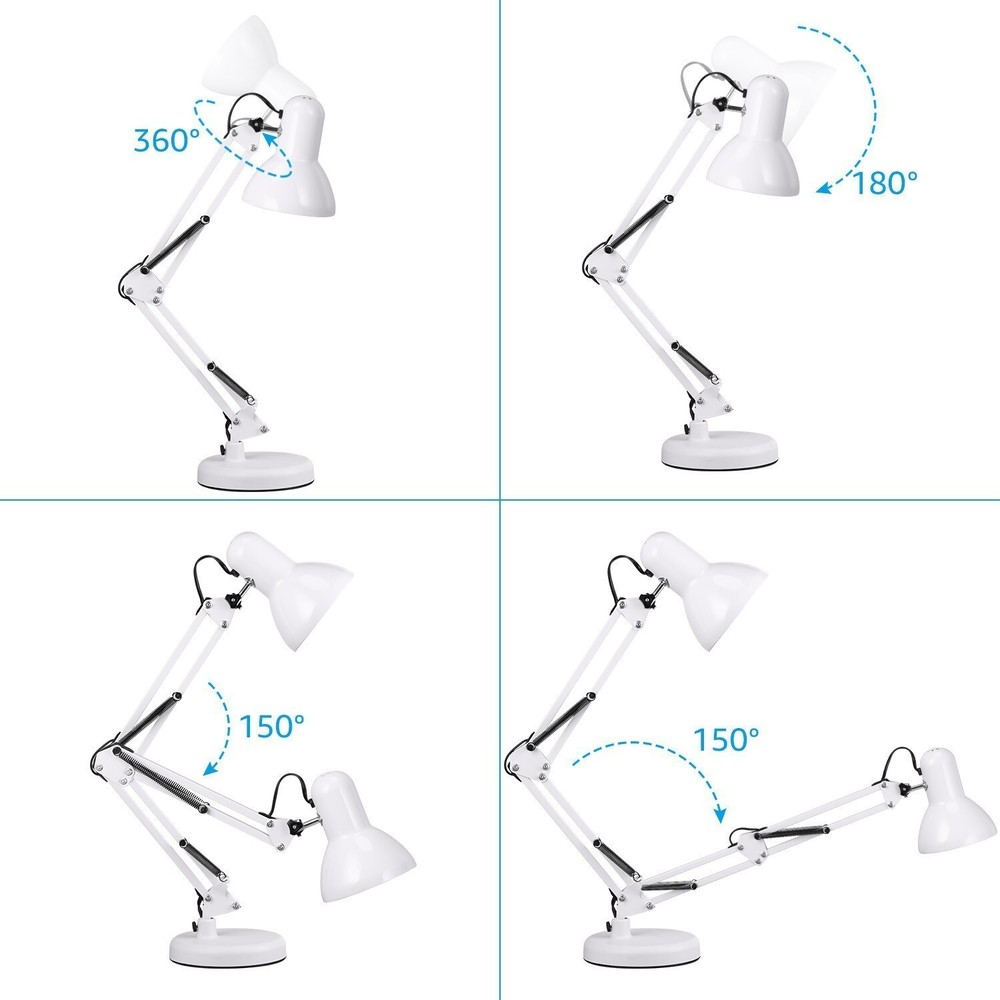 Lamp Desk Architect Arm Swing Adjustable Light Table Clamp White Metal