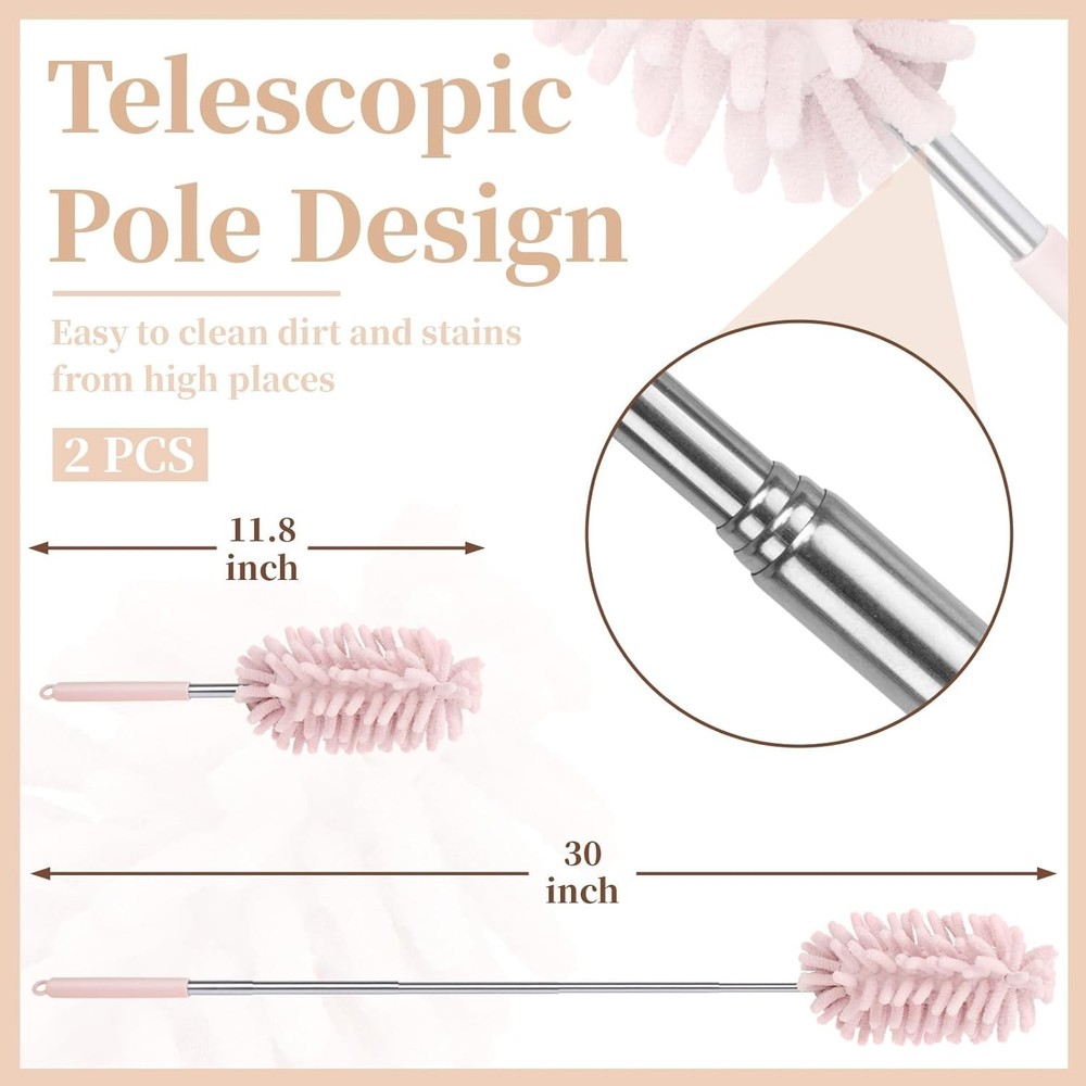 2 PCS Car Interior Duster with Extension Pole, Microfiber Car Duster with Bendab