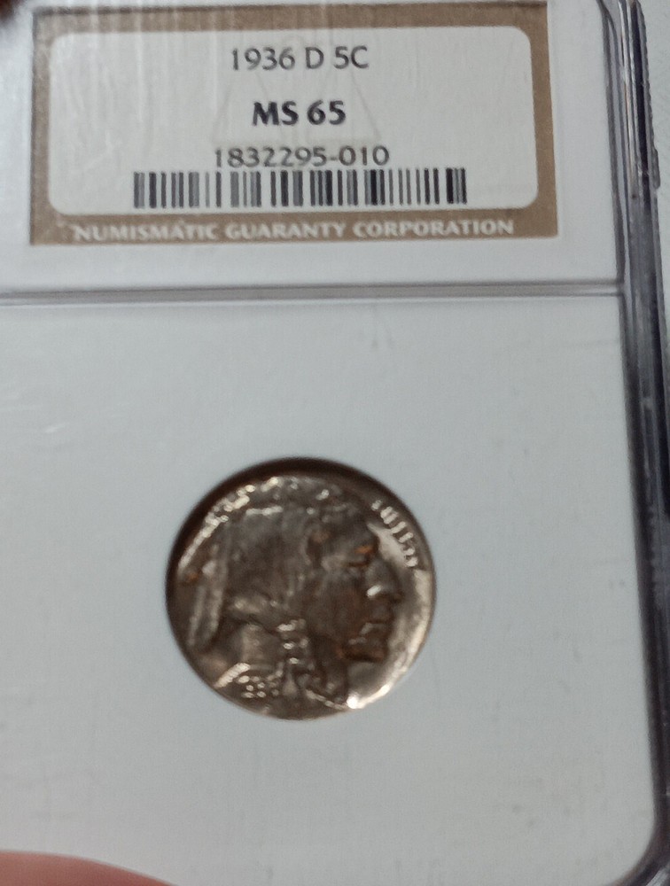 👉1936-D FULL HORN NGC MS65 Buffalo Nickel