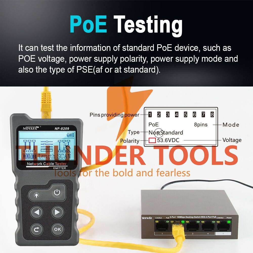 Thunder Tools Multi-functional LCD Network Cable Tester Wire Tracker PoE