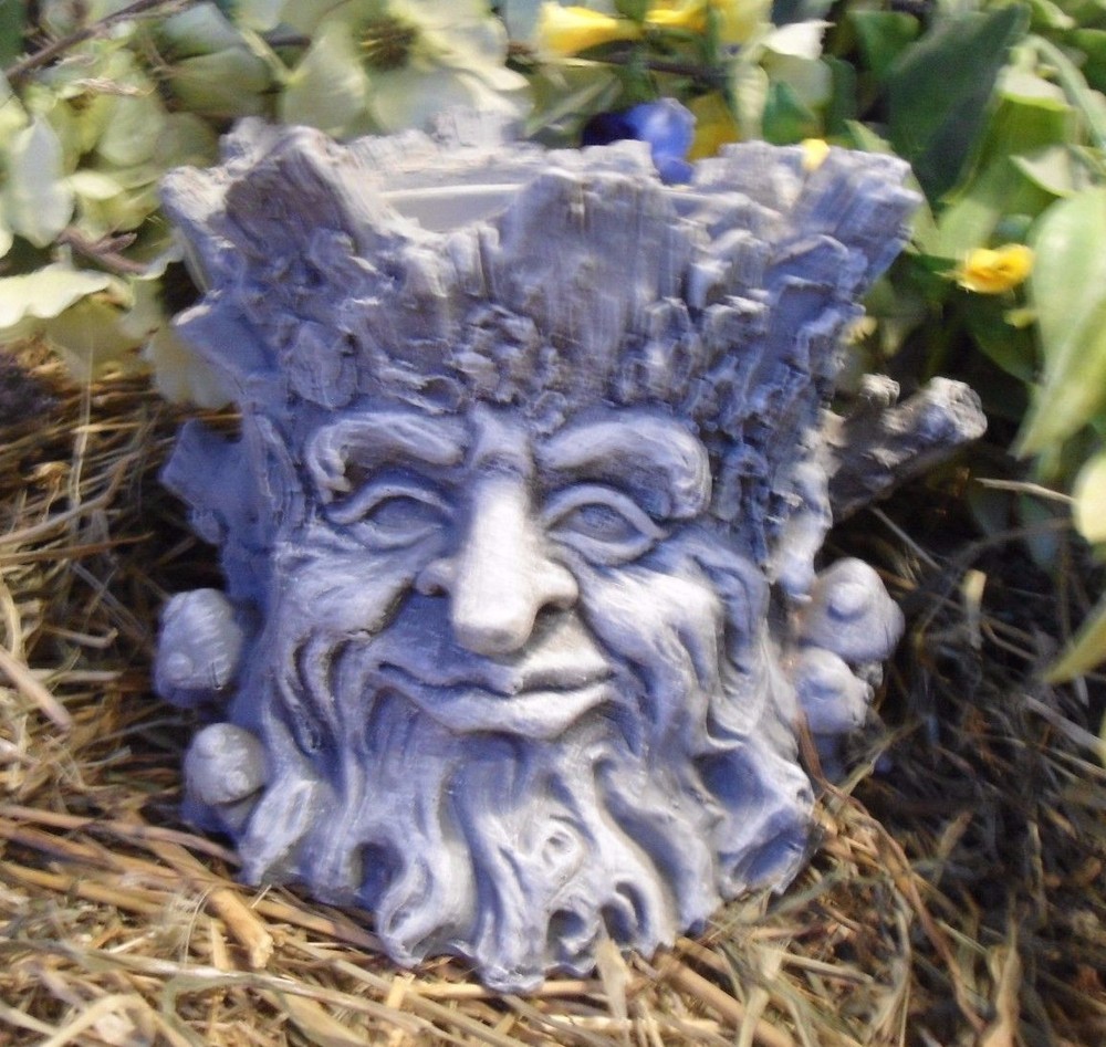 Latex log face planter mold w/plastic backup concrete plaster mould 4.5" x 4.25"