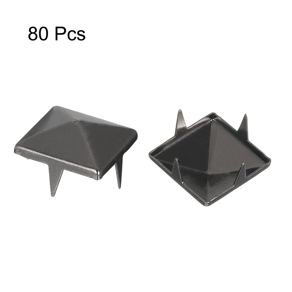 80Pcs Square Pyramid Rivets, 12mm Four-Jaw Studs Spikes (Metallic Black)