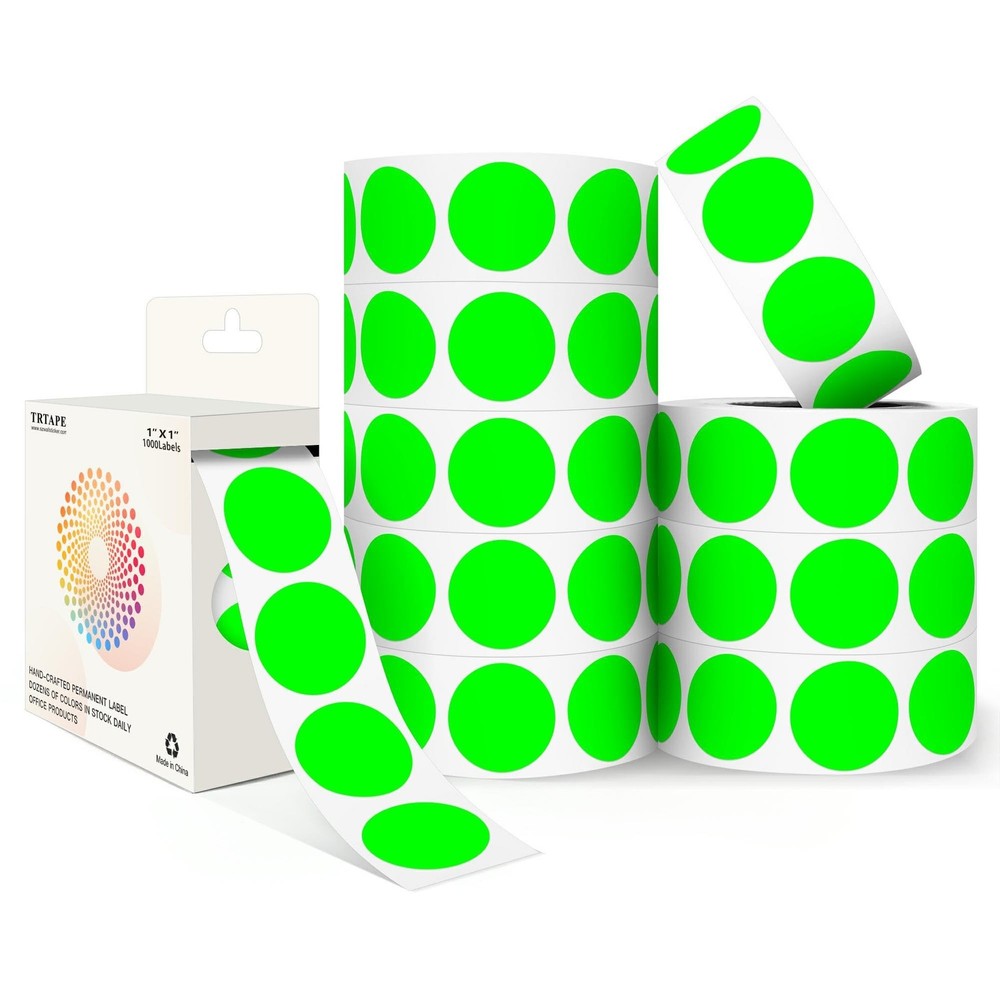 Fluorescent Green 1 Inch Round Color Coding Dot Labels, 10 Rolls 10000 Dot St...