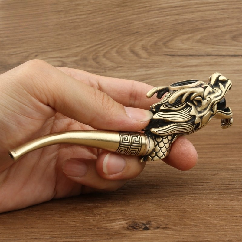 Handmade Solid Brass Smoking Pipe Old Style Tobacco Filter Dual Use for Men