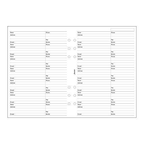 Filofax A5 Contacts, E-Mail, Telephone, Mobile - 20 Sheets - 340206
