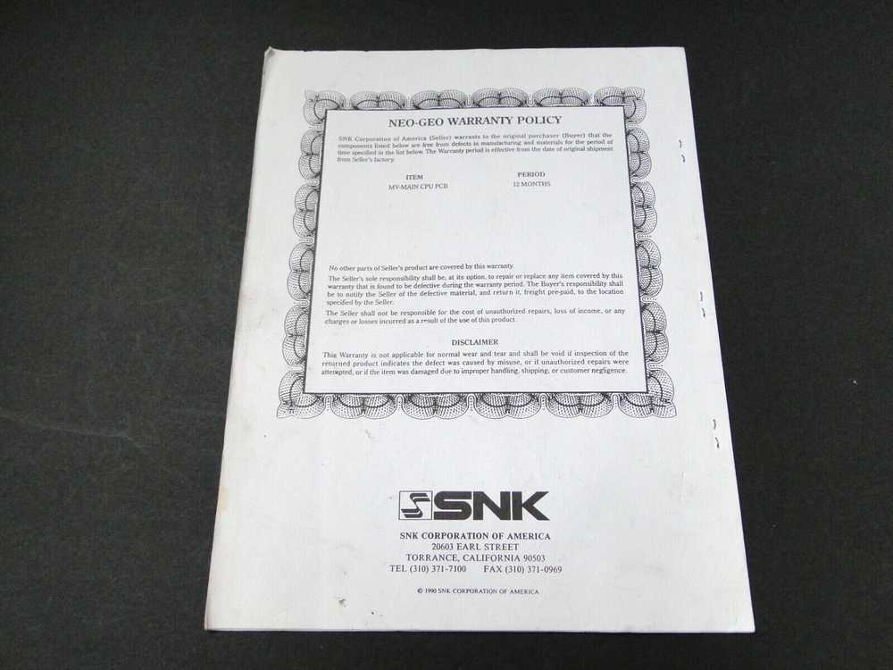 Vintage 1993 Neo-Geo System Universal Conversion Kit Installation Manual