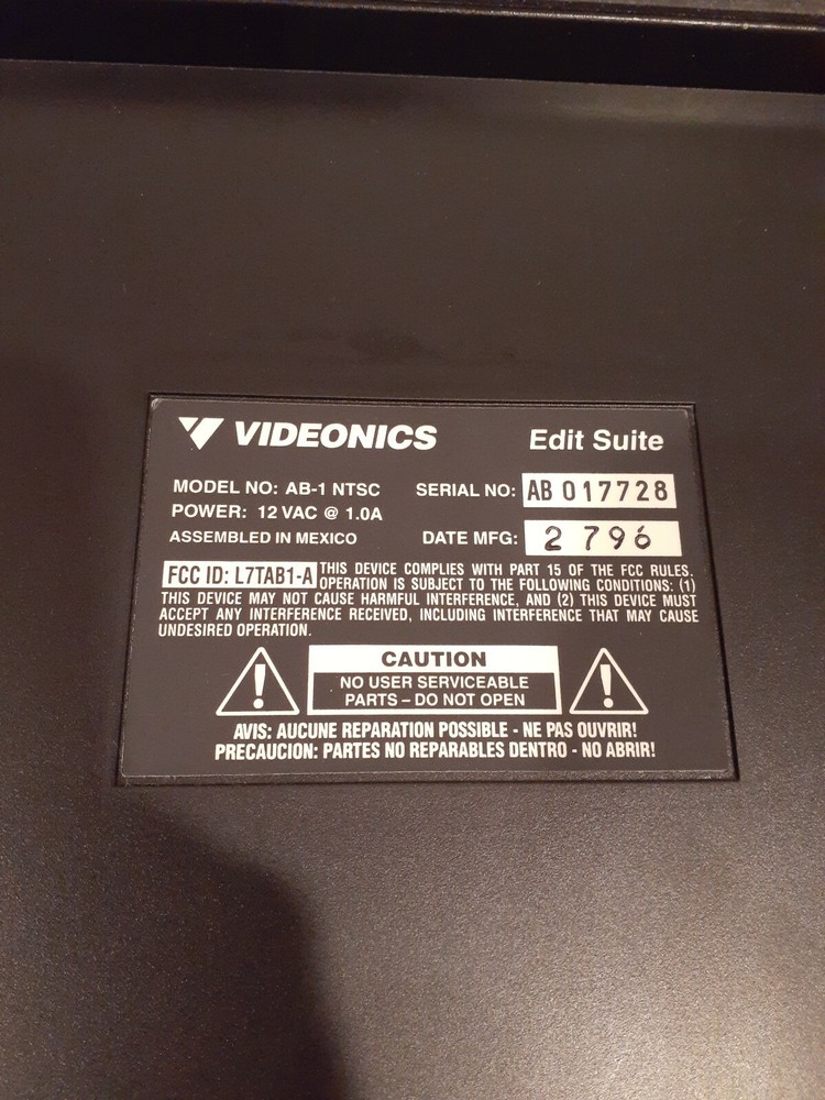 C- Vintage Videonics AB-1 NTSC Video Editing A/B Roll Controller 1995 AC Adapter