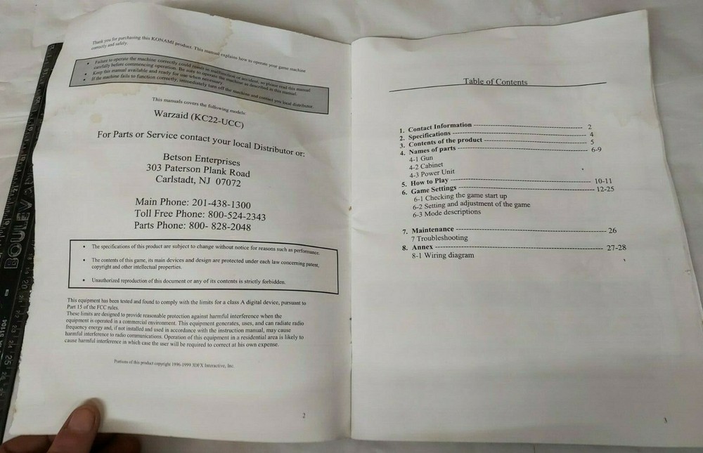 Konami WARZAID Original Arcade Owners Manual