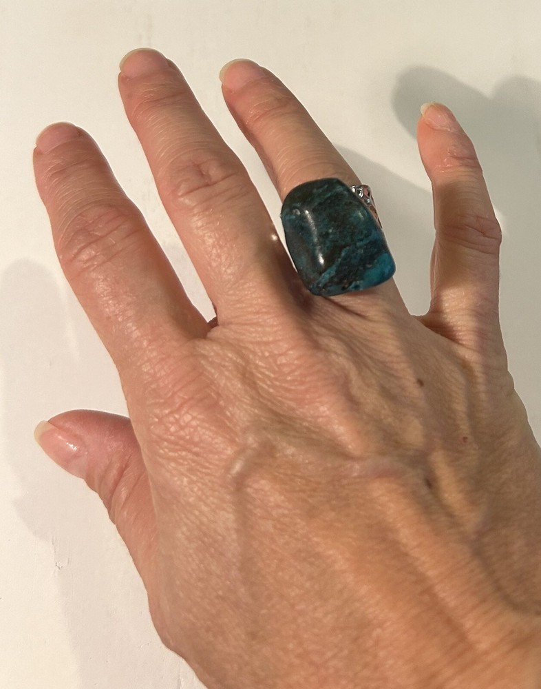 Handmade Genuine Turquoise Natural Stone With Silver Hammered Cuff Adjustable