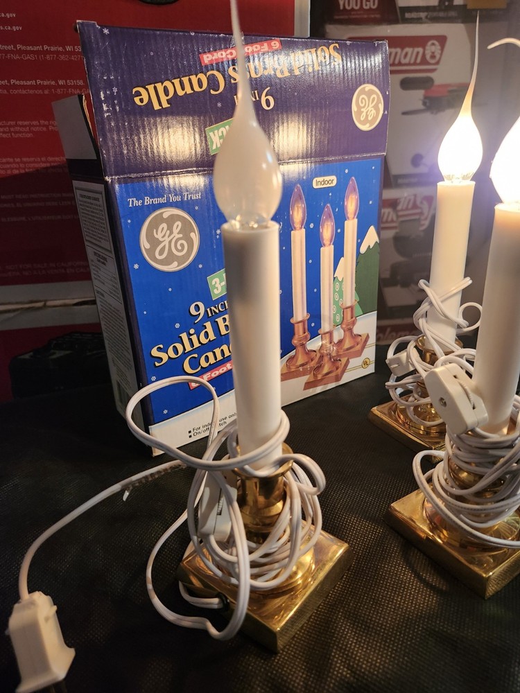 GE 9" Solid Brass Candle Electric Christmas Light 3 Pack Silicone