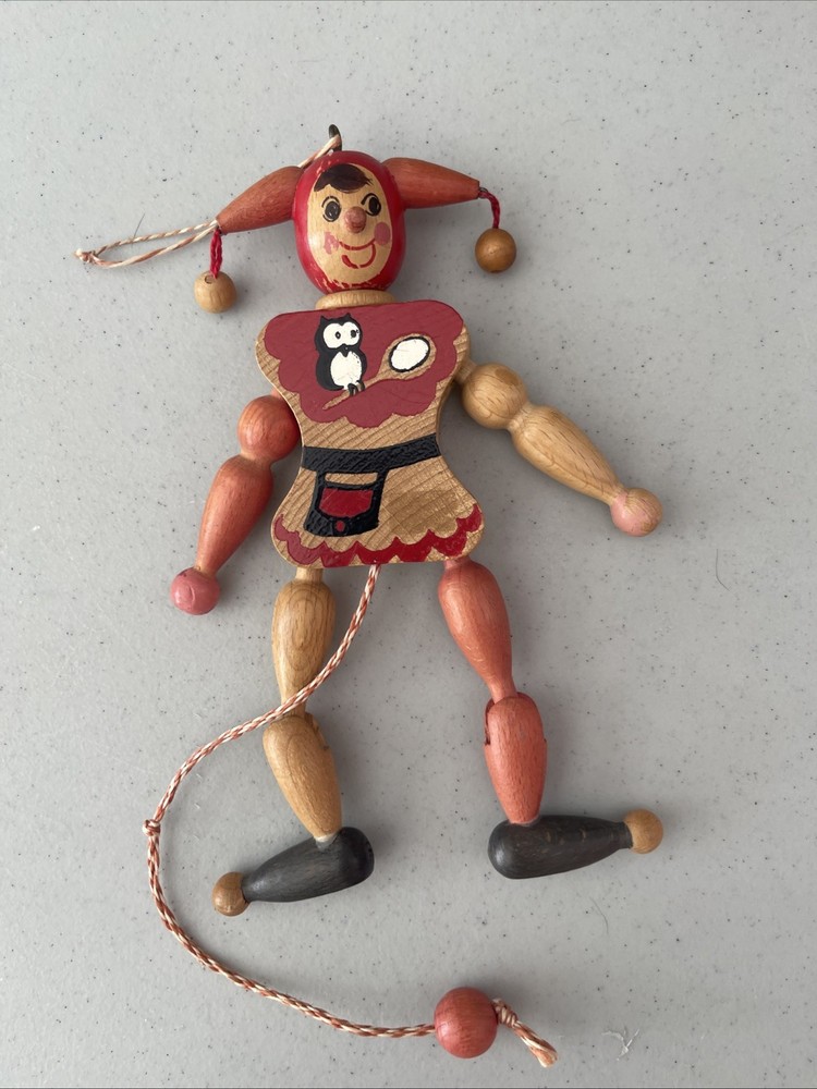 Puppet M. Gschnitzer Wooden Pull String Jester Clown Austria, Vintage