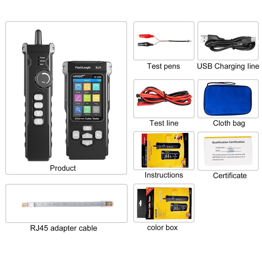Advanced Ethernet Cable Tester TDR PoE Ping Scan Port Flash Network Speed