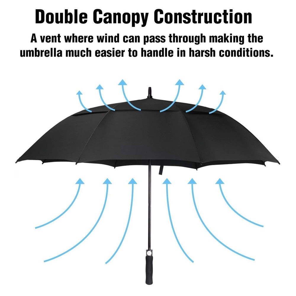 Golf Umbrella Windproof Large 62 Inch, Double Canopy Vented, Automatic Open, ...