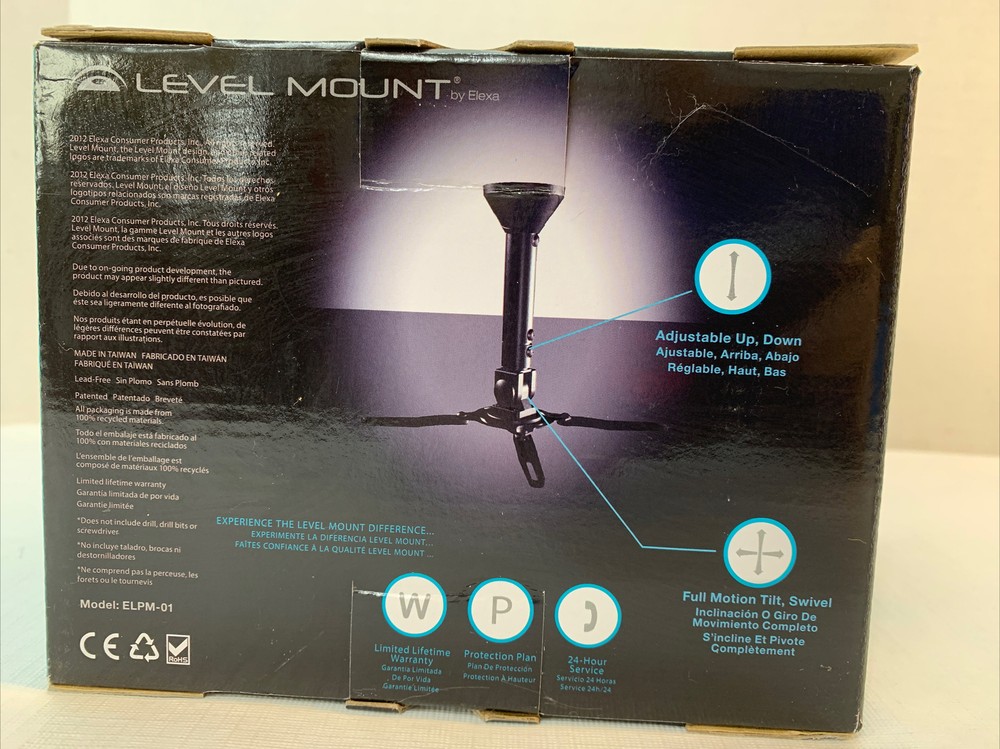 Level Mount Universal Ceiling Projector Mount ELPM-01 NEW in Box - Free Ship!