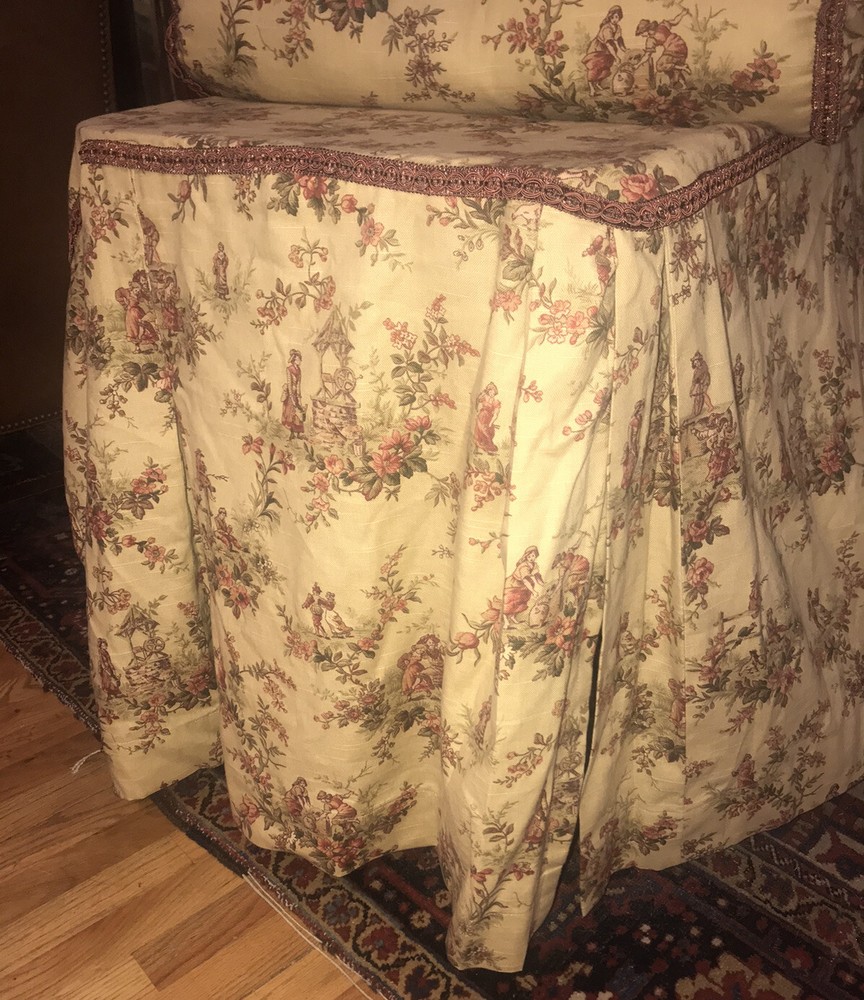 Custom Toile de Jouy Daybed Table Cover + 2 Bolsters Pillows EUC