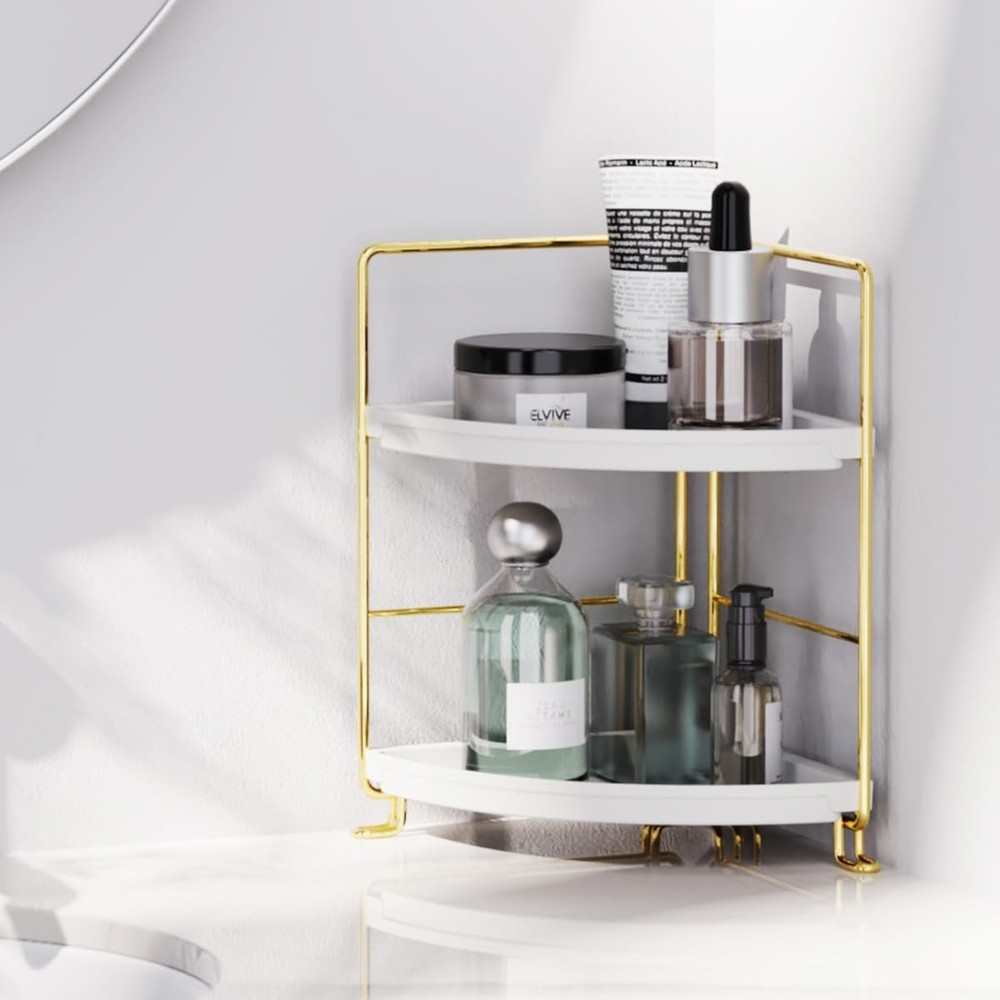 2-Tier Corner Bathroom Counter Organizer, Tool-Less Installation Vanity Shelf...