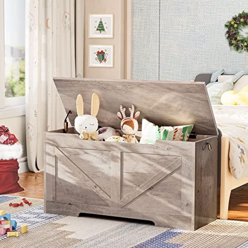 Storage Bench, 39.4” Retro Wooden Storage Chest with U-Shaped Cut-Out Pull,