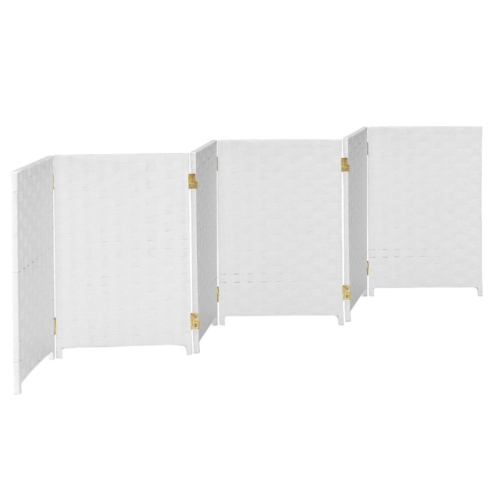 2 ft. Short Woven Fiber Folding Screen - 6 Panel - White