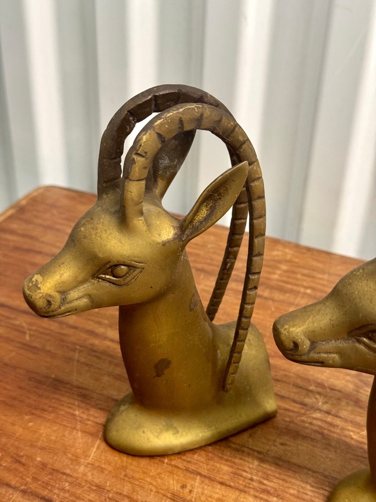 Mid-Century Modern Brass Gazelle Bookends