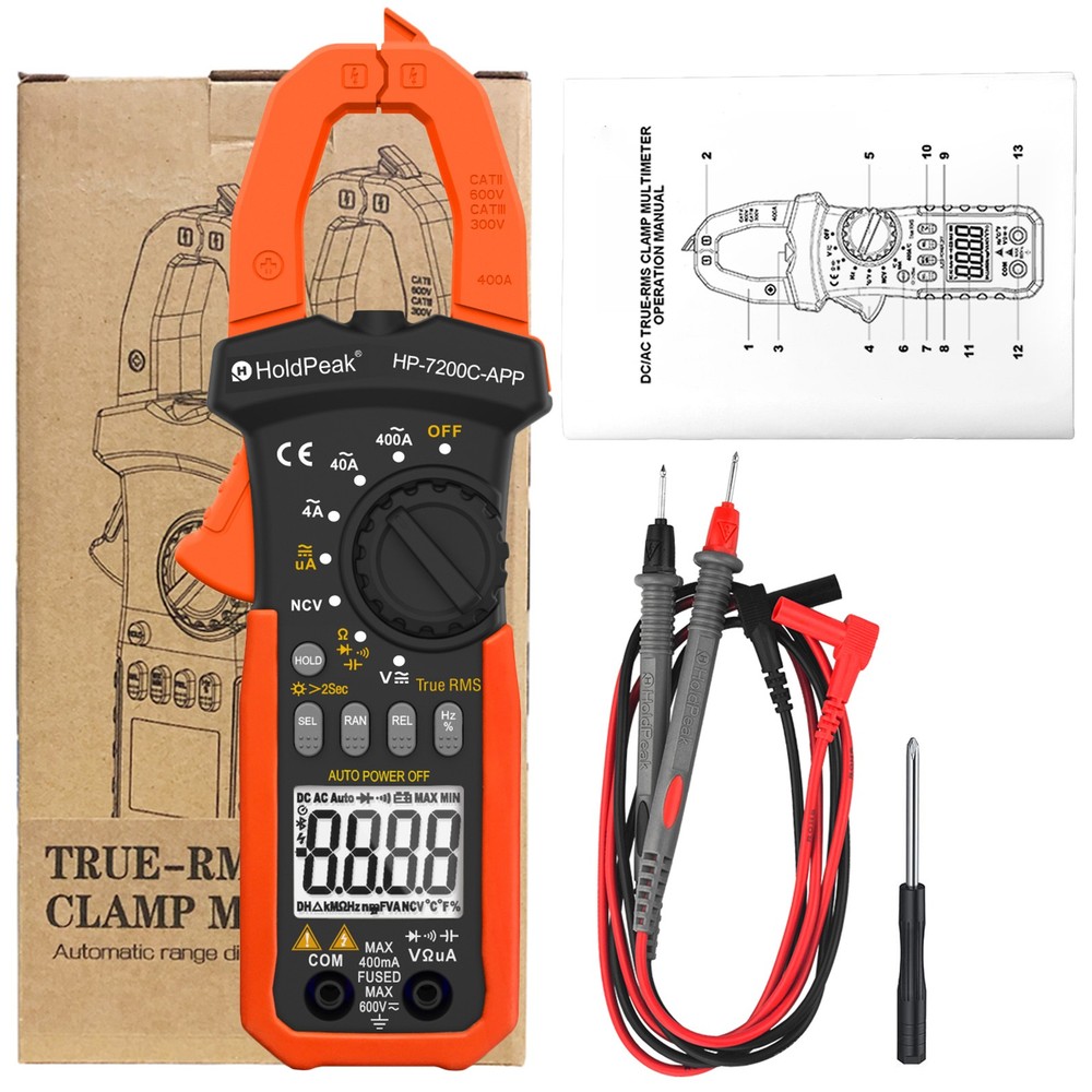 True RMS Clamp Multimeter AC Current Voltage Tester Diode and Continuity Measure