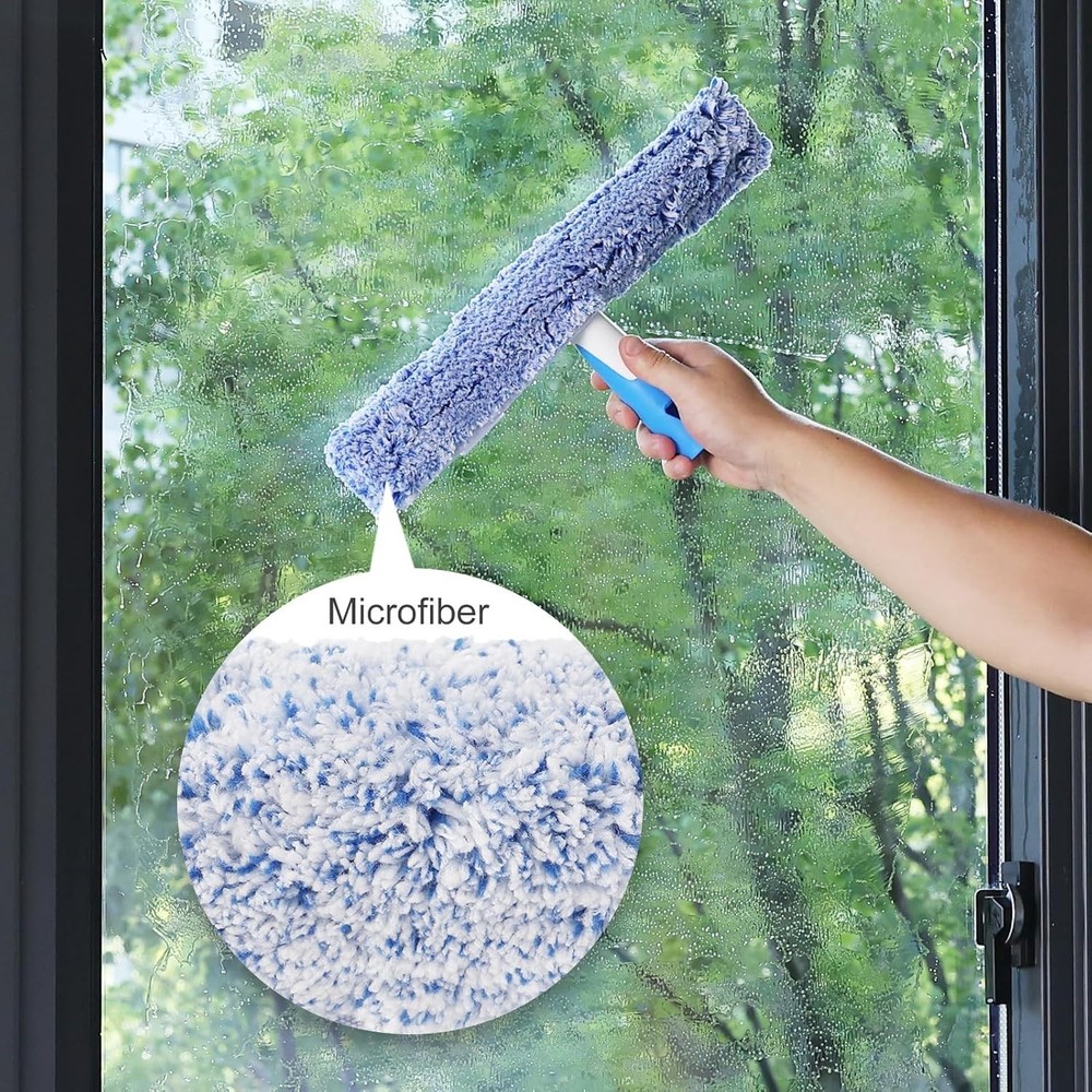 Professional Window Cleaning Kit 14IN, with Silicone Squeegee Blade, Microfiber