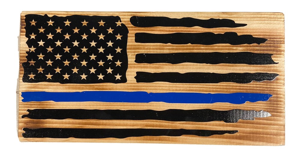 Handmade Blue Line American Flag Plaque