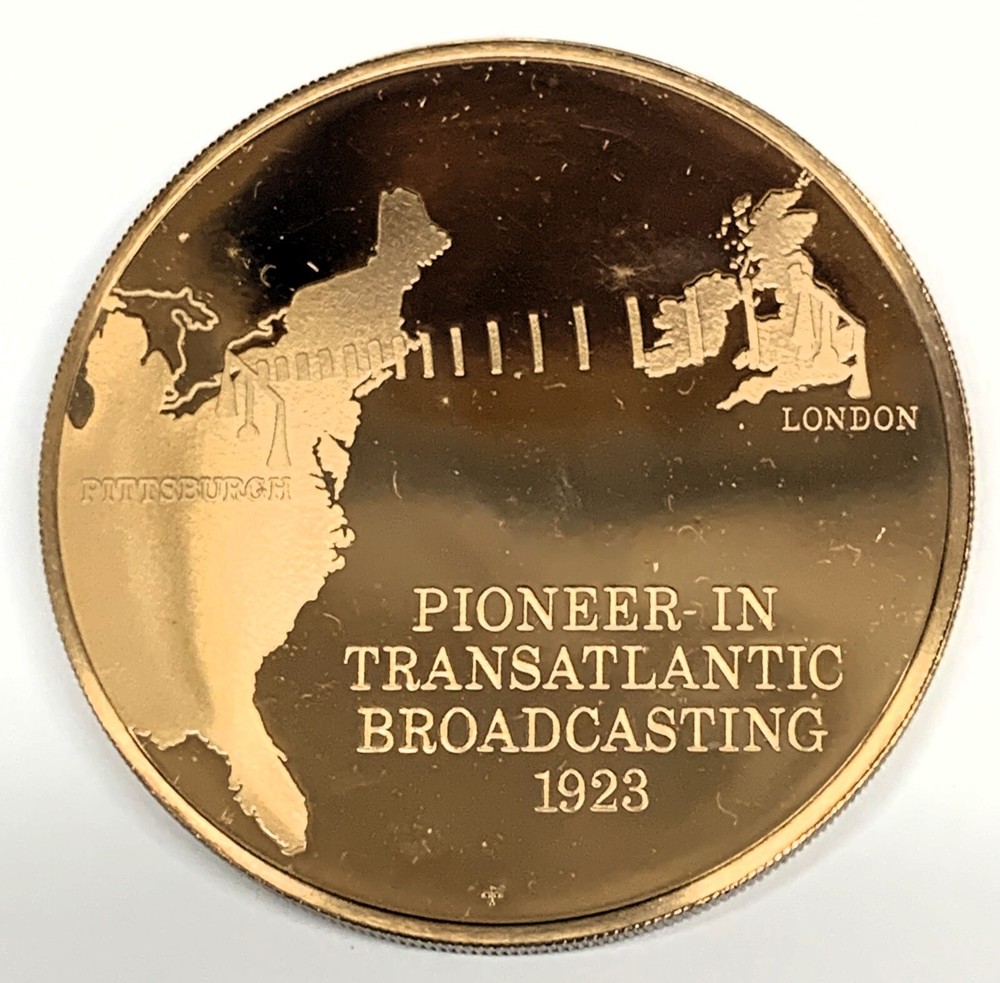 # C488 FRANKLIN MINT BRONZE MEDAL, TRANSATLANTIC BROADCASTING 1923