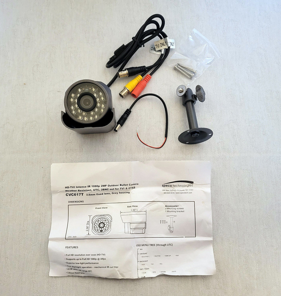 HD-TVI Speco Technologies CVC617T Camera, Fixed Lens, Bullet Type, 12VDC