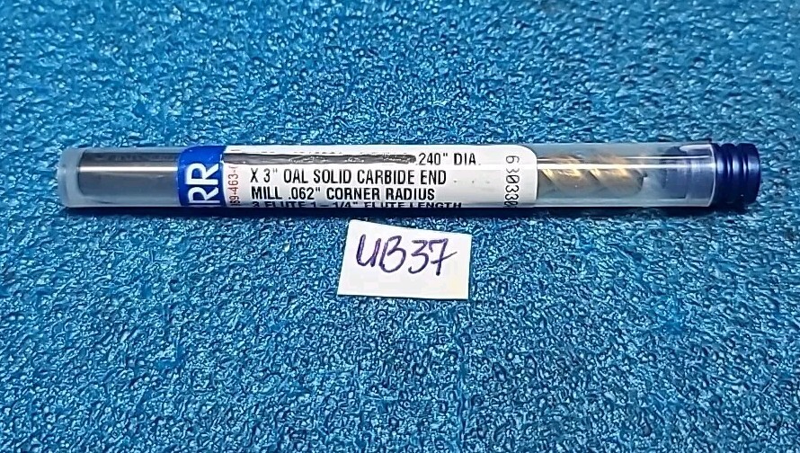 GARR  .240"  DIA. X 3" OAL SOLID CARBIDE END MILL .062" CORNER RADIUS 3 FLUTE