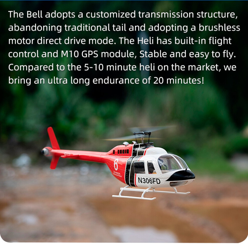 Fly Wing Bell 206 V3 6CH GPS 3D Auto Return Hovering RC RTF Helicopter 2 Battery