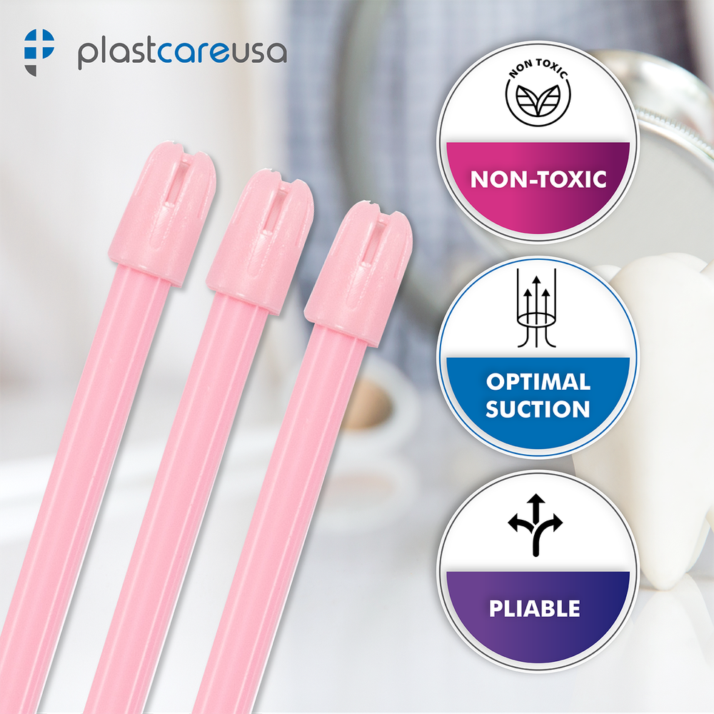 200 (2 Bag) Pink Dental Saliva Ejectors Ejector Disposable Suction Tips