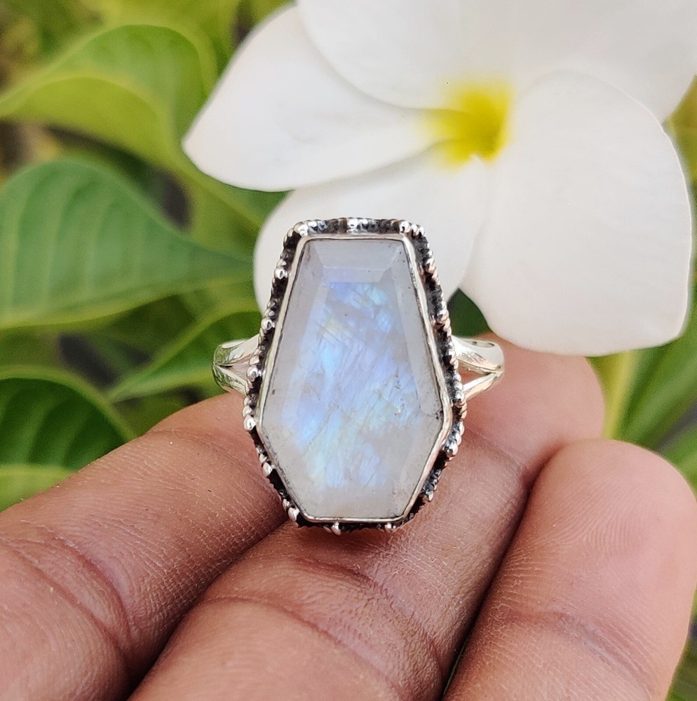 Moonstone Coffin Ring 925 Sterling Silver Some Size Available MO2526