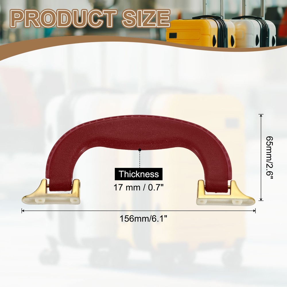 2Pcs Luggage Handle Plastic Pull Handle Grip Replacement with Screws Red Gold