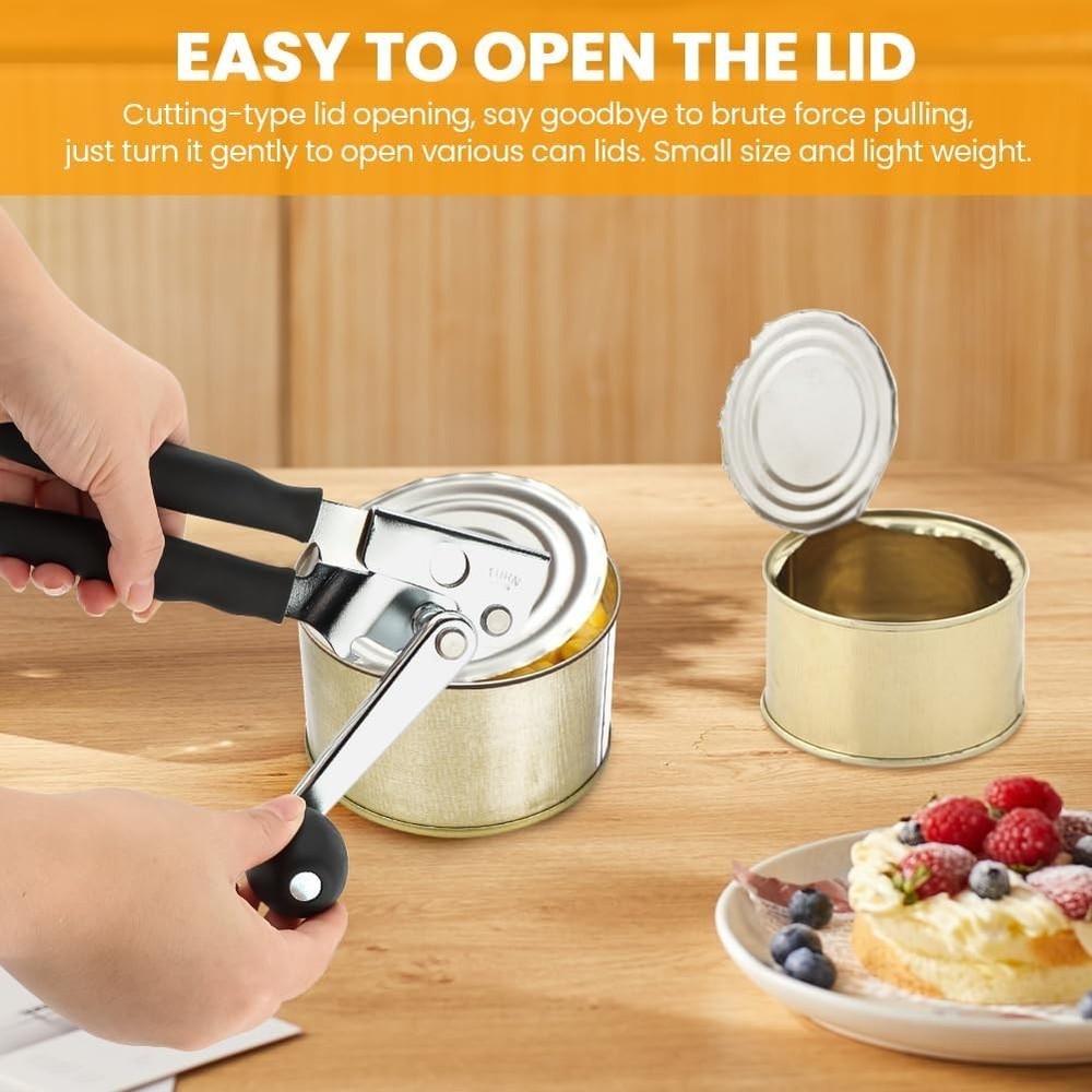 Manual Can Opener Heavy Duty Ergonomic Design W/ Folding Crank Handle Smooth