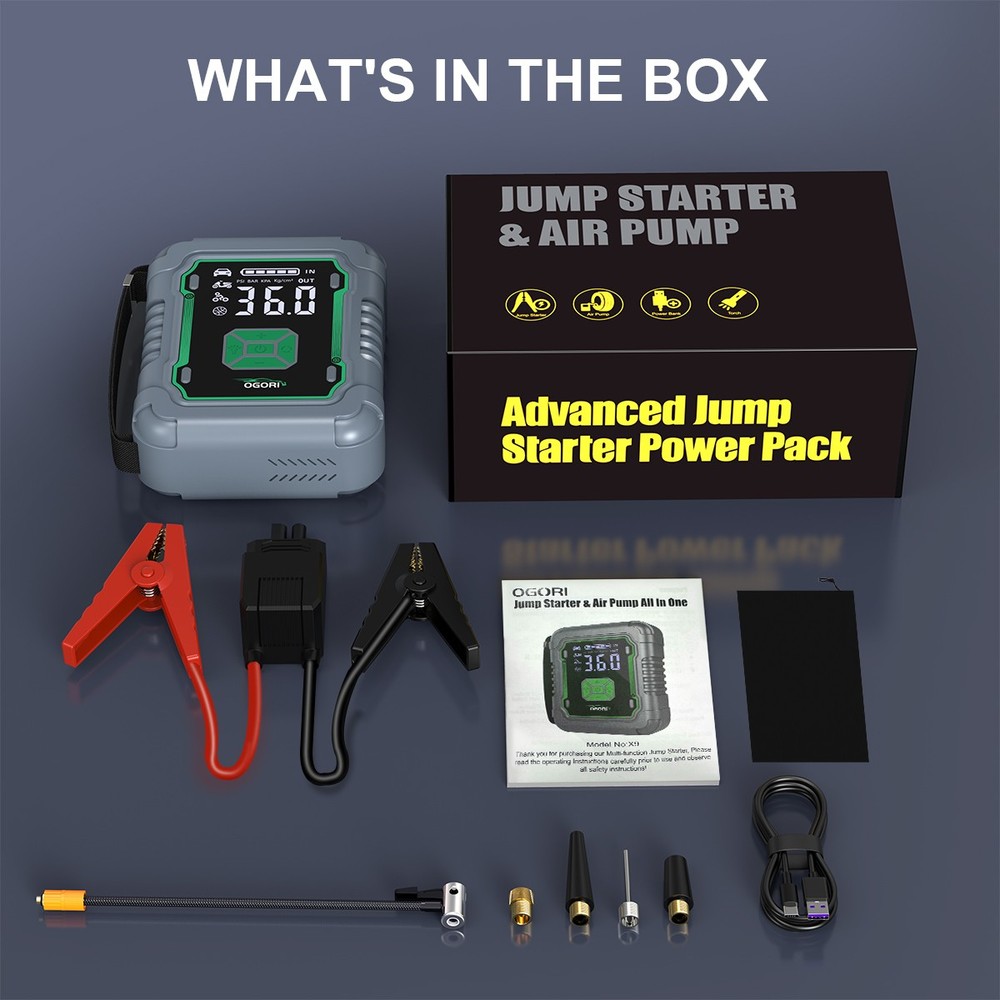 9500A Portable Jump Starter with Air Compressor, LED Light, Power Bank & Case US