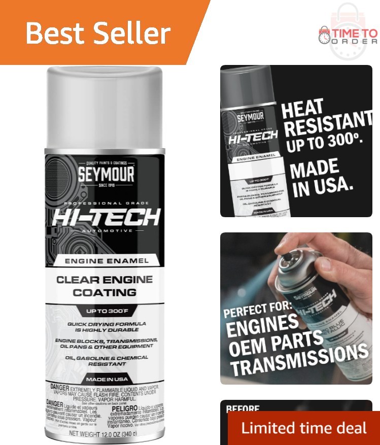 Hi-Tech Engine Spray Paint Gloss Clear 12 oz Heat Resistant Durable Coating
