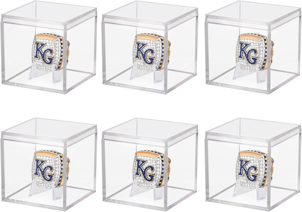 6 Pack Championship Ring Display Case Clear Acrylic Display Case Mini Baseball S