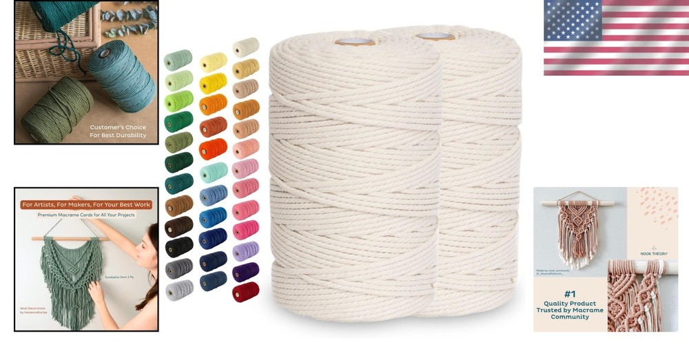 Macrame Wall Hanging Rope - 3mm 220 Yards, 2 Pack