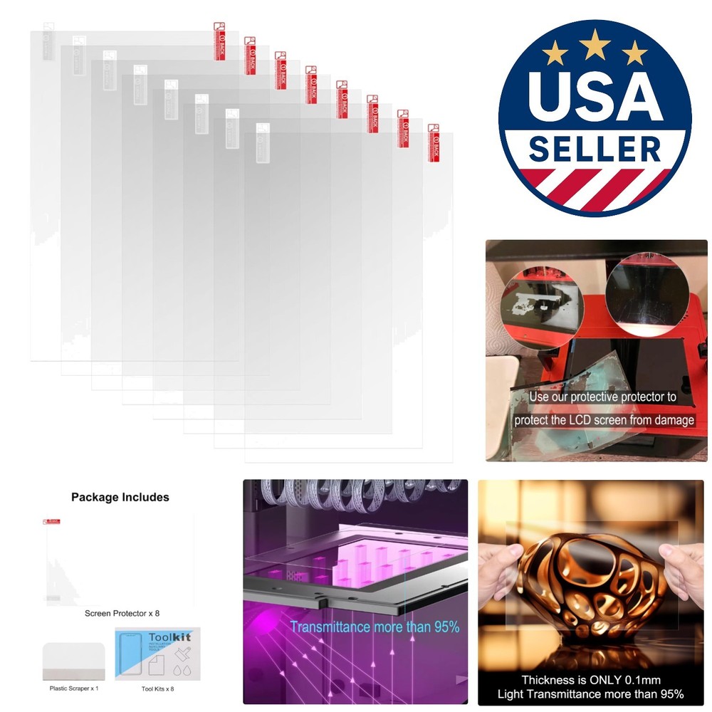 Crystal Clear 10.1'' Screen Protectors for ELEGOO Saturn Printers - 8 Pack