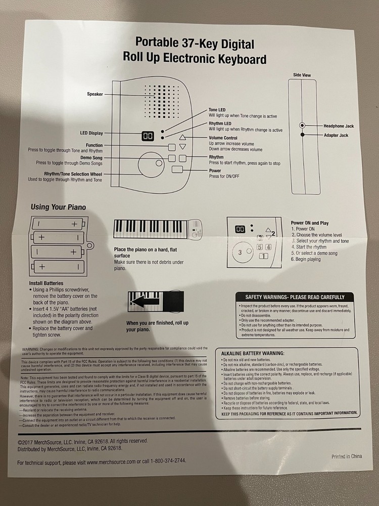 The Sharper Image Roll-Up Digital Electrionic 37 Key-Keyboard New/Open Box