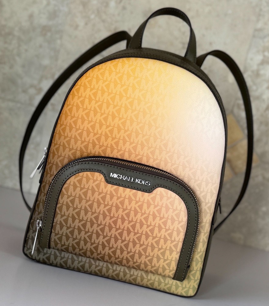 Michael Kors Jaycee Medium Zip Pocket Backpack MK Ombre Olive Multi