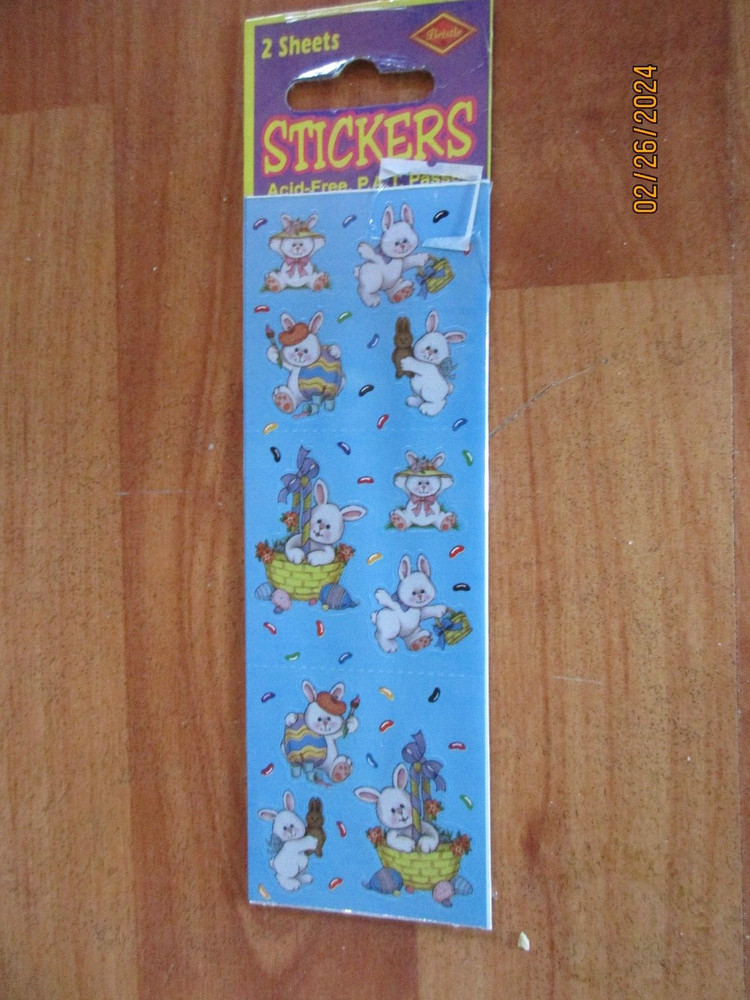 Vintage 1998 Beistle Easter Bunny Stickers 2 Sheets MIP RARE
