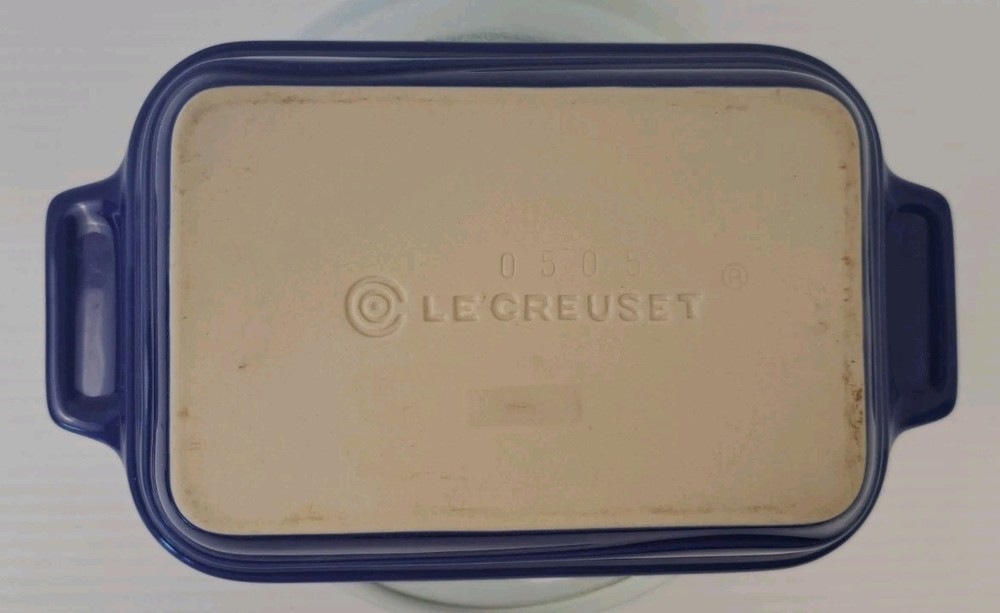 LeCreuset Small Cobalt Blue Stoneware Casserole Baking Dish Rectangular 7.25"L