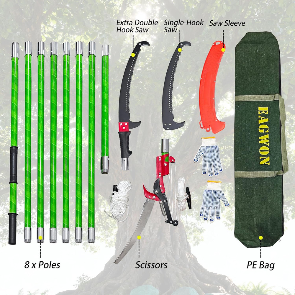 Manual Pole Saw, 7.3-27 Ft Extendable Tree Pruner, Sharp Steel Blade & Scissors