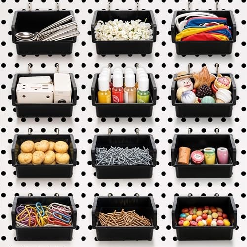 20 Pack Pegboard Bins With Metal Hooks, Black Pegboard Storage Bins, Pegboard